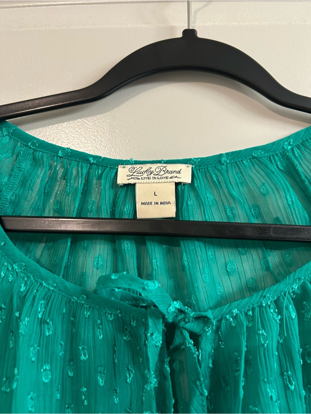 Lucky Brand Teal Green Swiss Dot Peasant Tunic - Picture 3 of 4